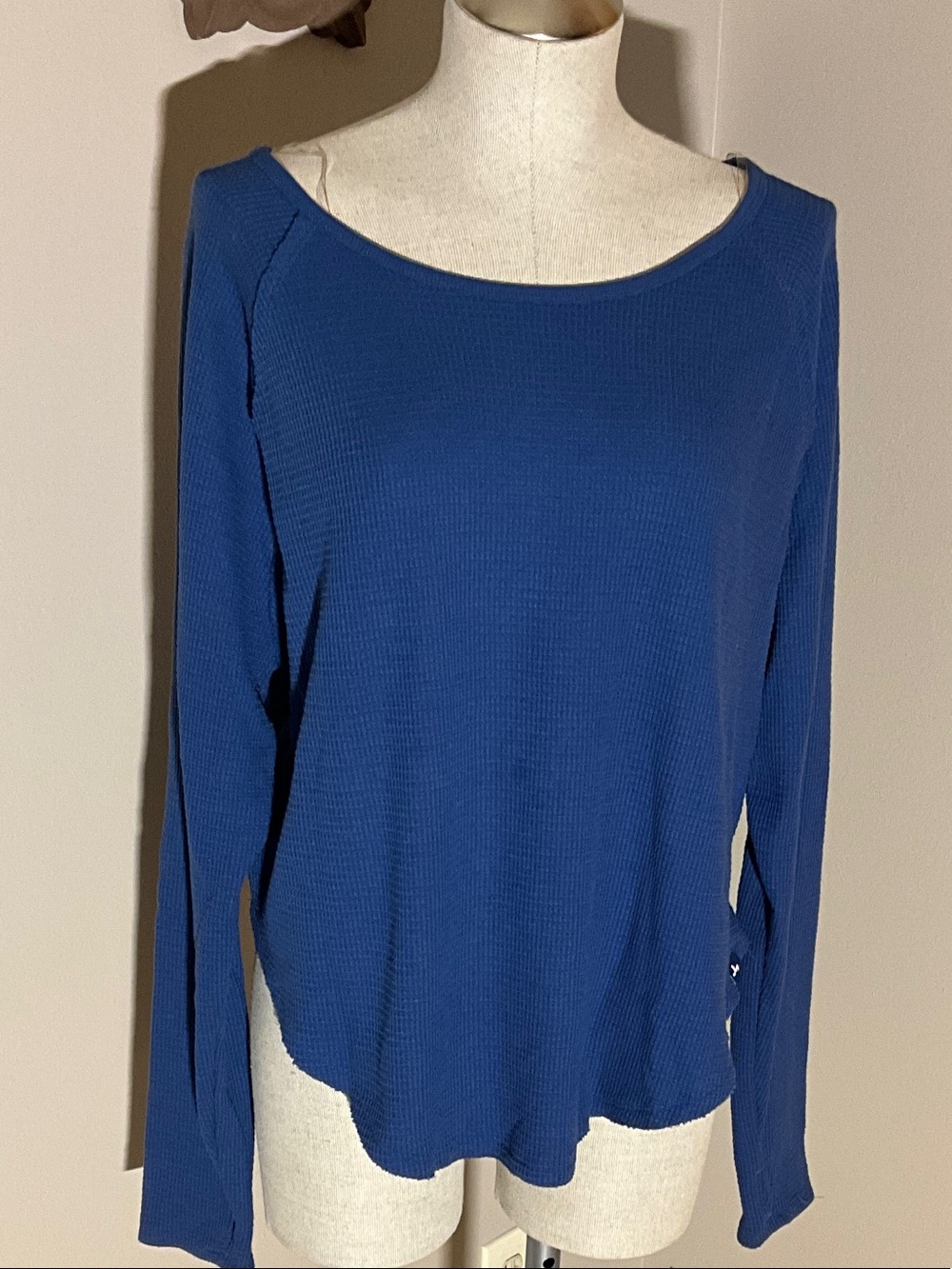 JoyLab Waffle-Knit Long Sleeve Top in Blue